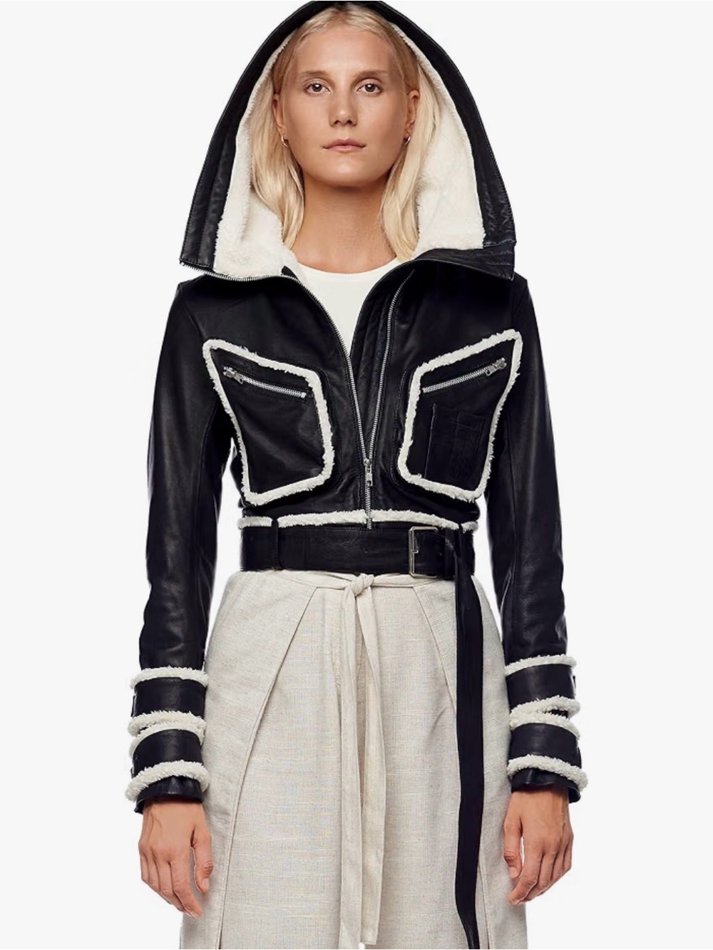 Akira Black Shearling-Trim Hooded faux Leather Jacket